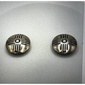Silver Round Concho Button Cover Southwestern Style Set of 2 Sun Zia Symbol